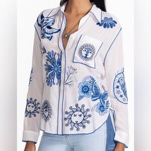 Johnny Was Workshop Valheha Pocket Embroidered Relaxed Shirt Size Small NWT